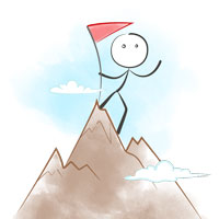 Человек на горе с флагом